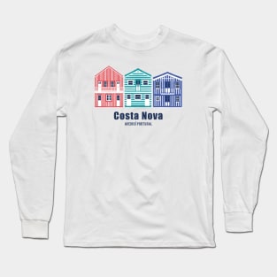 Colourful Portuguese houses // illo // yellow red blue and teal Costa Nova inspired houses Long Sleeve T-Shirt